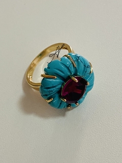 Anel turquesa banhado a ouro 18k