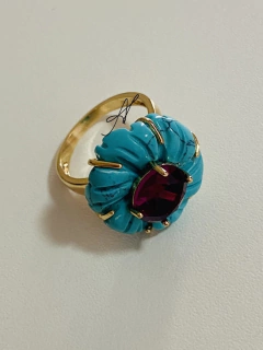 Anel turquesa banhado a ouro 18k