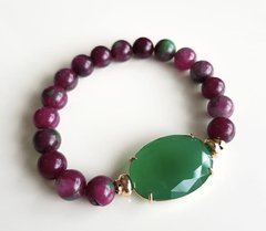 Pulseira de jade melancia e cristal verde esmeralda