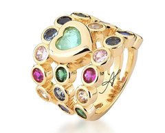 Anel coração colombiana multicolorido banhado a ouro 18k