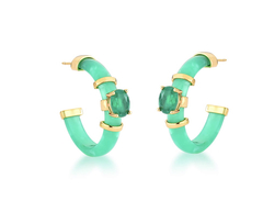 Brinco argola resina verde banho ouro 18k