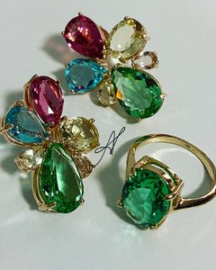 Brinco colorido banhado a ouro 18k