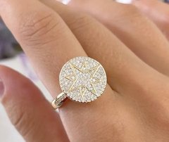 Anel Mandala Estrela Zirconia Branca Banhado a Ouro 18K