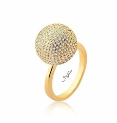 Anel bola zirconia cravejada banhada a ouro 18k