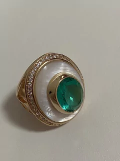 Anel madrepérola turmalina zirconias banhada a ouro 18k