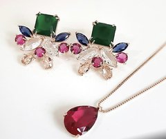 Brinco pedras coloridas banhado a ouro 18k na internet