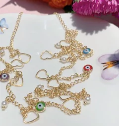 Colar coração olho grego coloridos banhado a ouro 18k