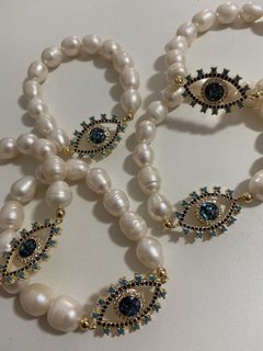 Pulseira Perola com olho grego