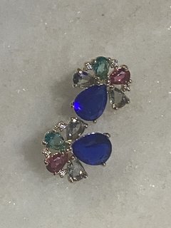 Brinco safira cristais coloridos banhado a ouro 18k na internet