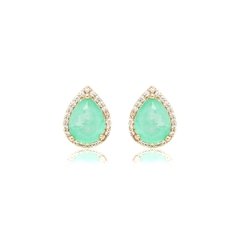 Brinco gota esmeralda colombiana banhado a ouro 18k
