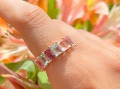 Anel multicolorido banhaod a ouro 18k