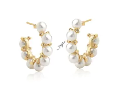 Brinco argola pérolas banhada a ouro 18k