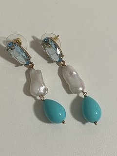 Brinco turquesa banhado a ouro 18k