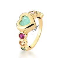 Anel fino coração colomb multicolorido banhado a ouro 18k