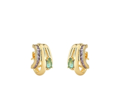 Brinco argola pedras banho ouro 18k