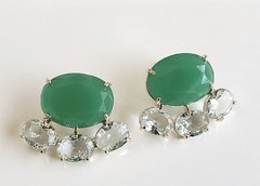 Brinco cristais ovais com base cristal rosa turmalina os demais: azul aqua, champanhe e verde turmalina - comprar online