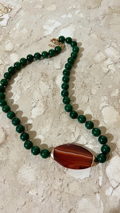 Colar quartzo verde e agata banho ouro 18k