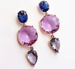 Brinco cristais very peri banhado a ouro 18k