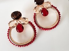 Brinco argola cristais banhado a ouro 18k