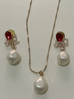 Conjunto pedras e Perola banhado a ouro 18k  - comprar online