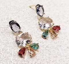 Brinco cristais coloridos banhado a ouro 18k - comprar online
