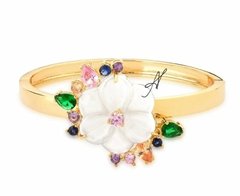 Bracelete flor pedras coloridas banhado a ouro