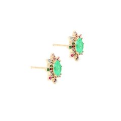 Brinco esmeralda colombiana zirconias coloridas banhado a ouro 18k
