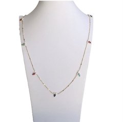 Colar longo pedras coloridas mini pérolas banhado a ouro18k - comprar online
