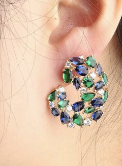 Brinco pedraria verde e azul - comprar online