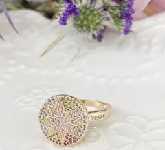 Anel Mandala Estrela Zirconia Branca Banhado a Ouro 18K - comprar online