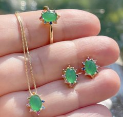 Conjunto esmeralda banhado a ouro 18k