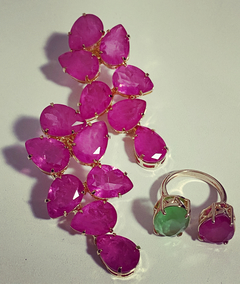 Anel pink e verde banho ouro 18k - comprar online
