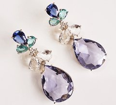 Brinco lavanda turmalina cristal banhado a ouro 18k