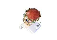 Anel pedra coral banho ouro 18k