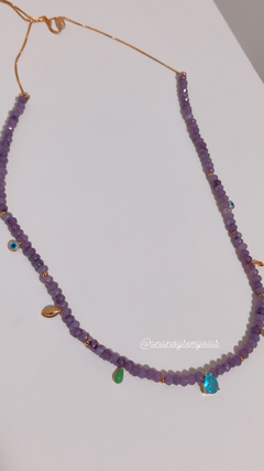 Colar cristais lavanda banho ouro 18k