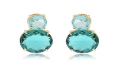 Imagem do Brinco oval pedras banhado a ouro 18k