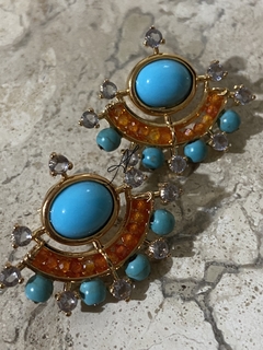Brinco turquesa banho ouro 18k