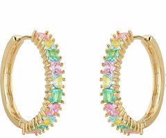 Brinco argola pedras coloridas banhado a ouro 18k