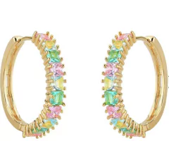 Brinco argola pedras coloridas banhado a ouro 18k