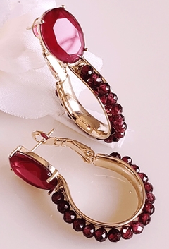 Brinco argola cristais banhada a ouro 18k
