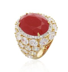 Anel cravejado com pedra banhado a ouro 18k