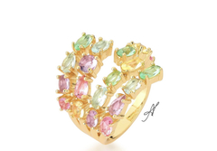 Anel multicolor banhado a ouro 18k