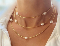 Colar pérolas banhado a ouro 18k