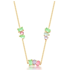 Corrente cristais multicoloridos banho ouro 18k