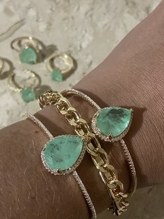 Bracelete com pedra esmeralda colombiana banhado a ouro 18k