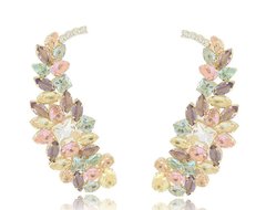 Brinco ear cuff cristais coloridos banhado a ouro 18k - comprar online