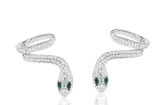 Brinco Ear Cuff de Cobra com Zircônias Brancas Banhado a Ródio
