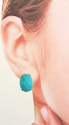 BRINCO BOTAO TURQUESA BANHO OURO 18k - comprar online