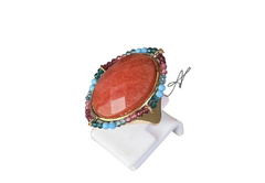Anel coral colorido banho ouro 18k