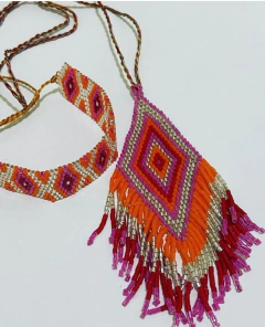 PULSEIRA HANDMADE AJUSTAVEL PINK LARANJA - Ananogueirasemijoias